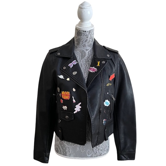 Zara Jackets & Blazers - Zara Faux Leather Moto Jacket With Pins Black Size Medium